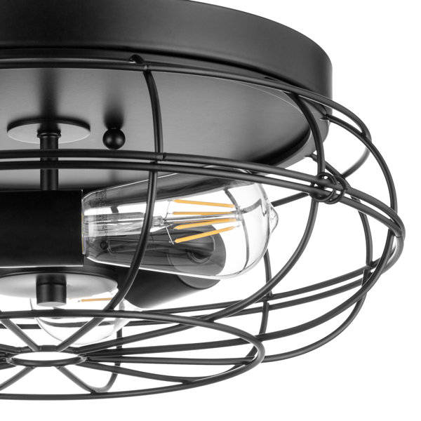 17 Stories Edgeley Matte Black Industrial Flush Mount Light with Cage